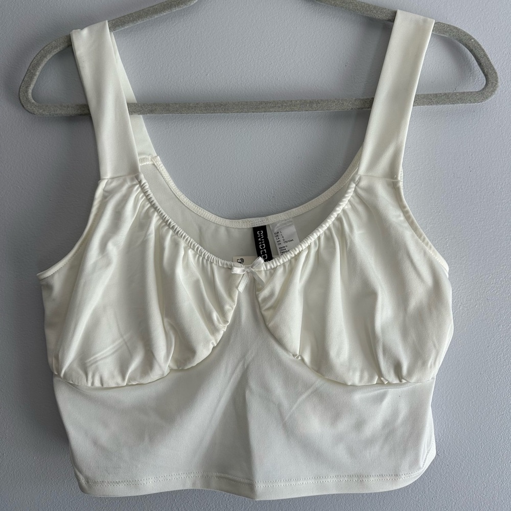 H&M White Cropped Tank Top with Bow Detail